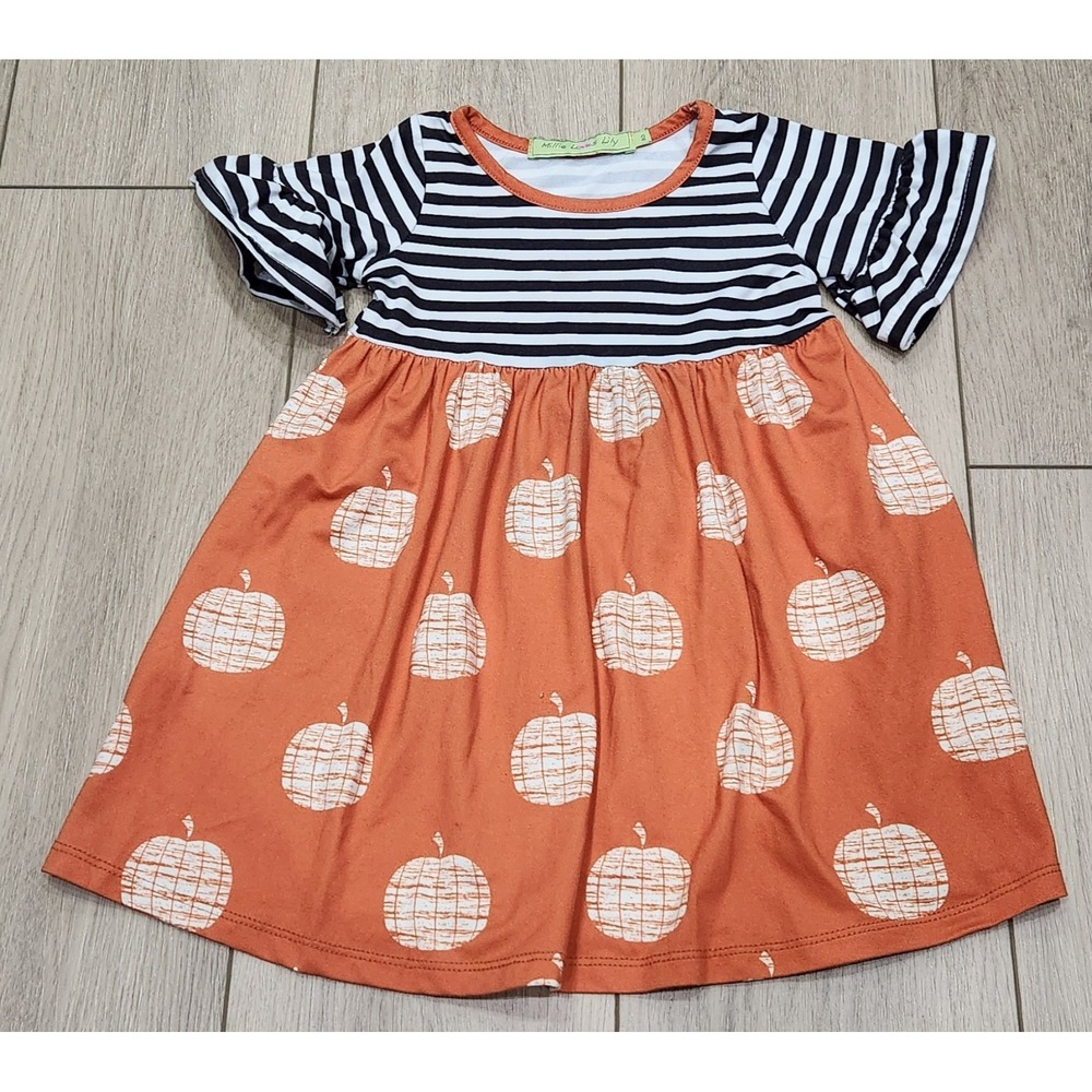 Fall Thanksgiving Halloween MILLIE LOVES LILY Stretch Girls Dress Size 2 Pumpkin